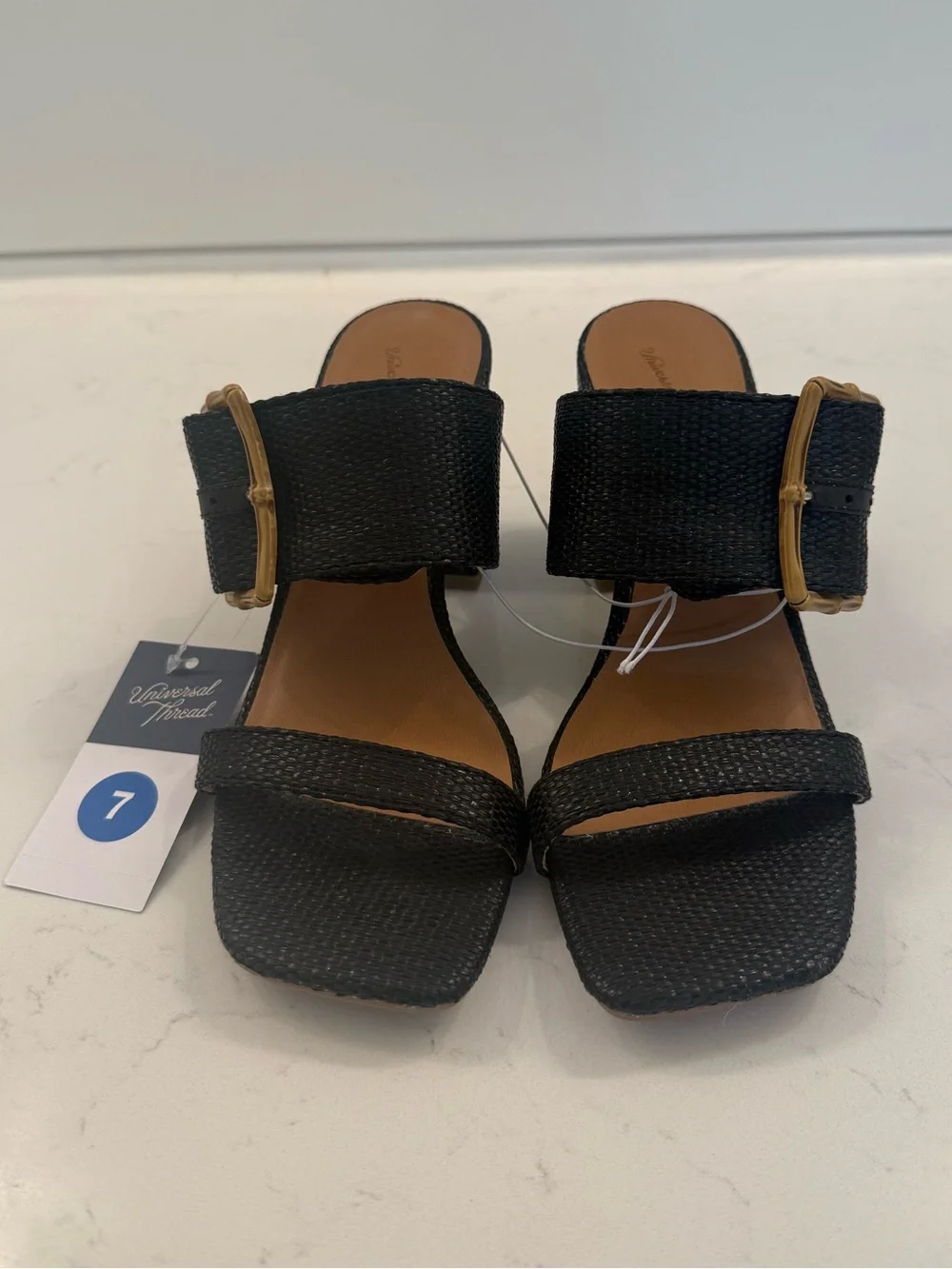 NWT TARGET UNIVERSAL THREAD Black Woven Heels with Faux Bamboo Buckle, size 7 - Picture 5 of 11